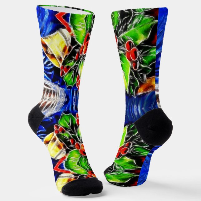 Holly and Berries Christmas Socks (Angled)