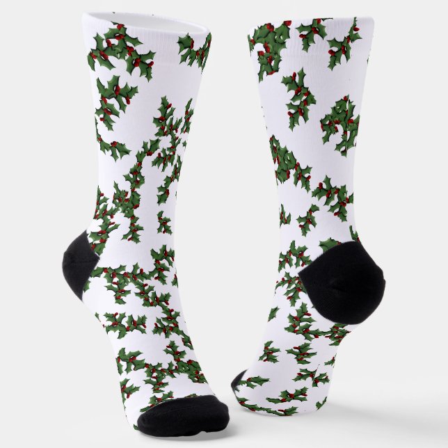 Holly and Berries Christmas Socks (Angled)
