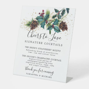 Holly and Berries Cocktails Wedding Bar Pedestal Sign