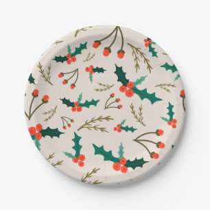 Holly and Berries Festive Holiday Paper Plate