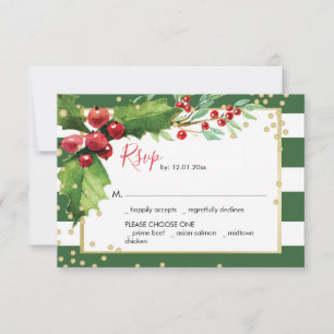 Holly and Berries Green Holiday Function RSVP Card