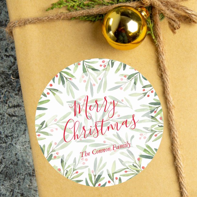 Holly and Berries Holiday Christmas Classic Round Sticker (Creator Uploaded)