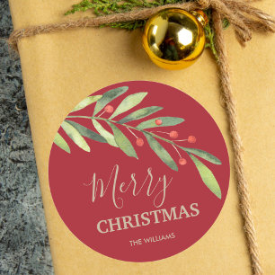 Holly and Berries Holiday Christmas Classic Round Sticker