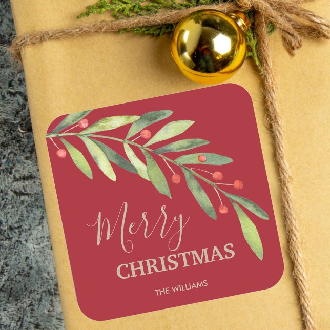 Holly and Berries Holiday Christmas Square Sticker (Creator Uploaded)
