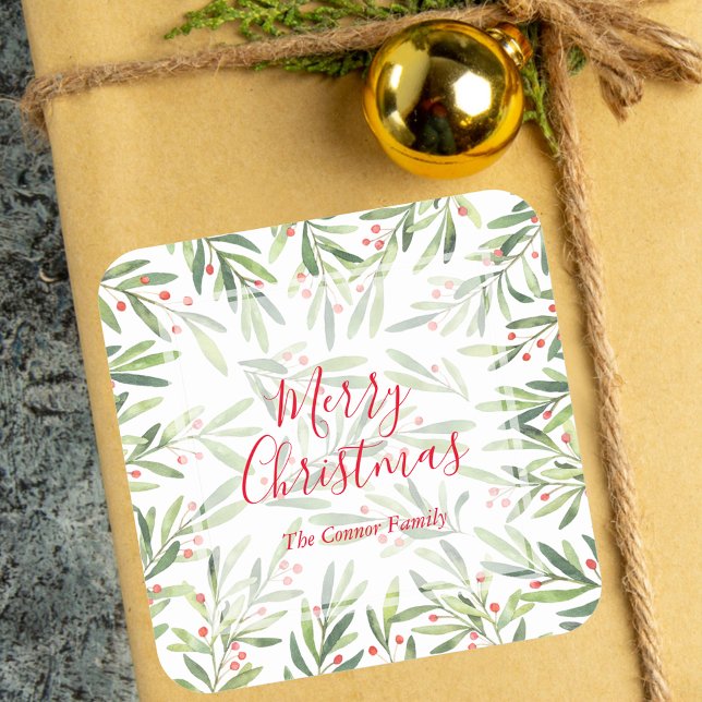 Holly and Berries Holiday Christmas Square Sticker (Creator Uploaded)
