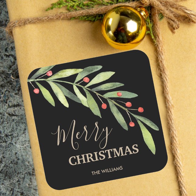 Holly and Berries Holiday Christmas Square Sticker (Creator Uploaded)