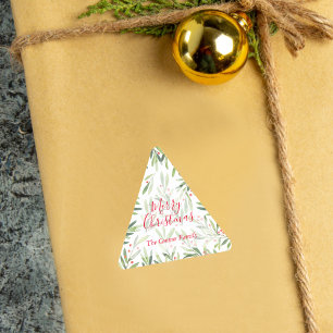 Holly and Berries Holiday Christmas Triangle Sticker