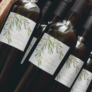 Holly and Berries Holiday Christmas Wine Label