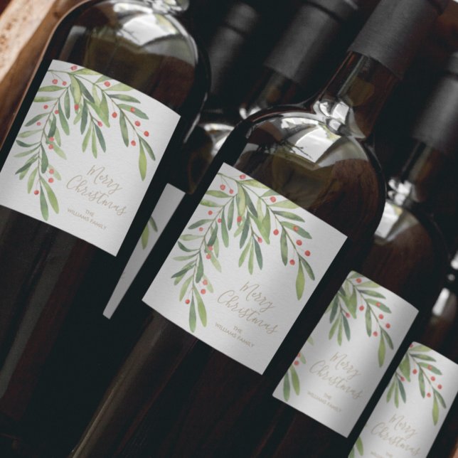 Holly and Berries Holiday Christmas Wine Label (Creator Uploaded)