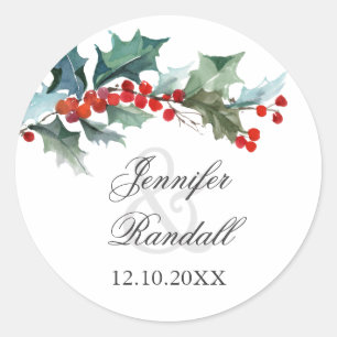 Holly and Berries Holiday Greenery Classic Round Sticker