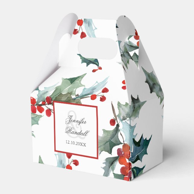 Holly and Berries Holiday Greenery Wedding Favour Box (Front Side)