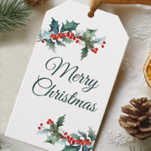 Holly and Berries Merry Christmas Gift Tags