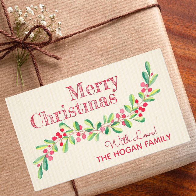 Holly and Berries on Ivory Christmas Holiday Rectangular Sticker (Creator Uploaded)