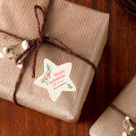 Holly and Berries on Ivory Christmas Holiday Star Sticker<br><div class="desc">Personalised holiday Christmas STAR stickers with a stylish, modern watercolor of green holly and red berries on a pale ivory stripe background with your greeting and info in chic lettering. Click the PERSONALIZE button, then Customise further link to arrange, add or delete text; change fonts and font colours. **ALL STICKER...</div>