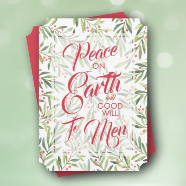 Holly and Berries Peace on Earth Christmas Holiday Card (Creator Uploaded)