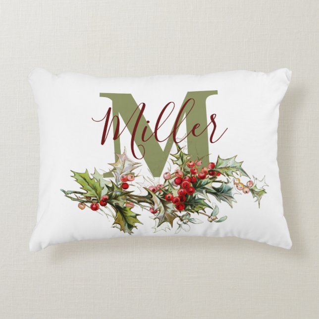 Holly and berries personalised  accent pillow (Front)