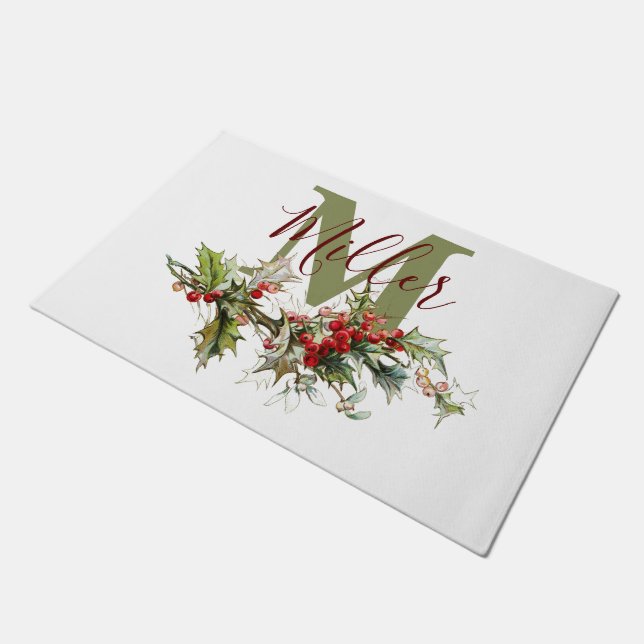 Holly and berries personalised  doormat (Angled)