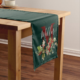 Holly and berries personalised short table runner