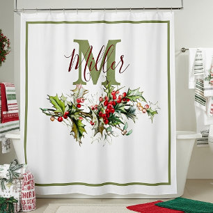 Holly and berries personalised  shower curtain