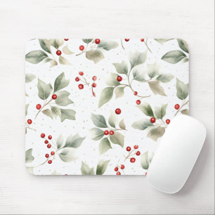 Holly and Berries Watercolor Style Mouse Mat