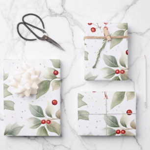 Holly and Berries Watercolor Wrapping Paper Sheet