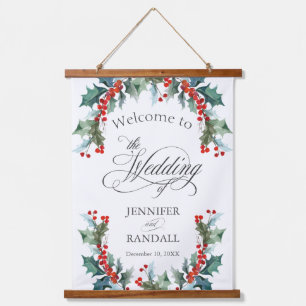 Holly and Berries Wedding Welcome Hanging Tapestry