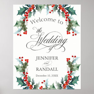 Holly and Berries Wedding Welcome Signage Poster