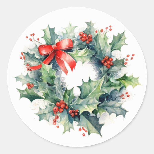 Holly and Berries Wreath • Christmas Gift Labels (Front)