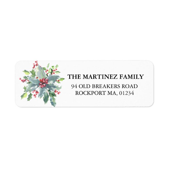 Holly and Berry Christmas Holiday Return Address (Front)