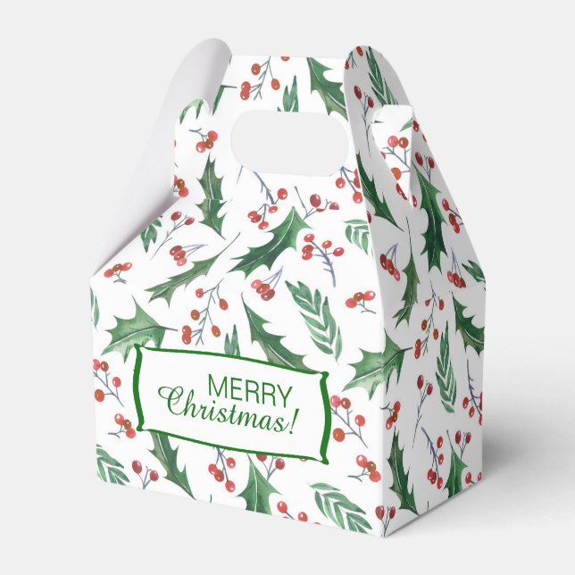Holly and Berry Christmas Pattern Favour Box (Front Side)
