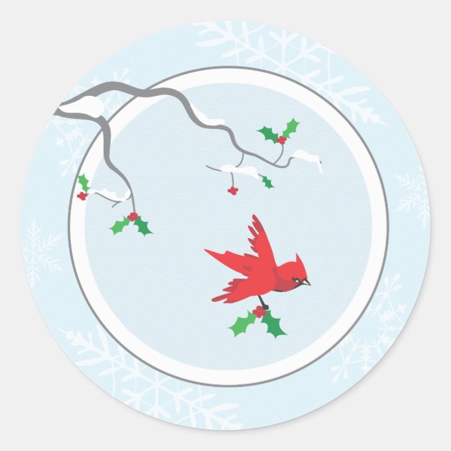 Holly and Bird Favour Sticker or Envelope Seal (Front)