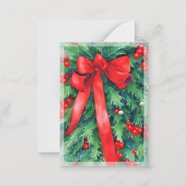 Holly and bow budget mini Christmas Card (Front)