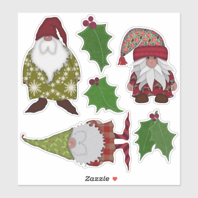 Holly and Christmas Gnomes | Felt Look (Sheet)