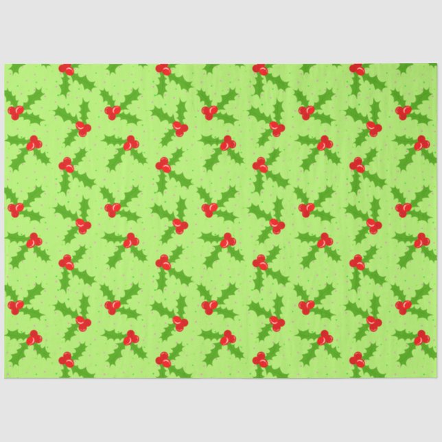 Holly and dots_green tissue paper (Front)