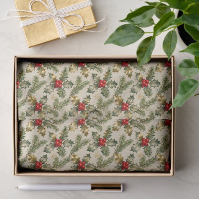 Holly and Evergreens Tissue Paper (Gift)
