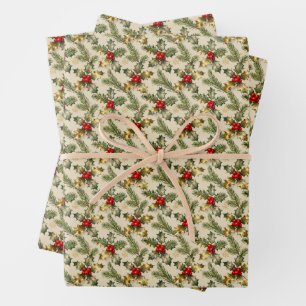 Holly and Evergreens Wrapping Paper Sheet