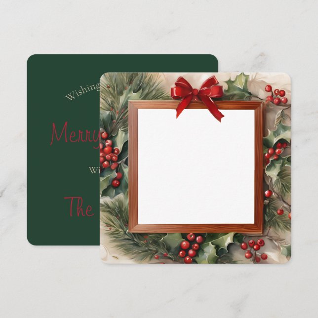Holly and Fir Photo Frame Christmas Card (Front/Back)