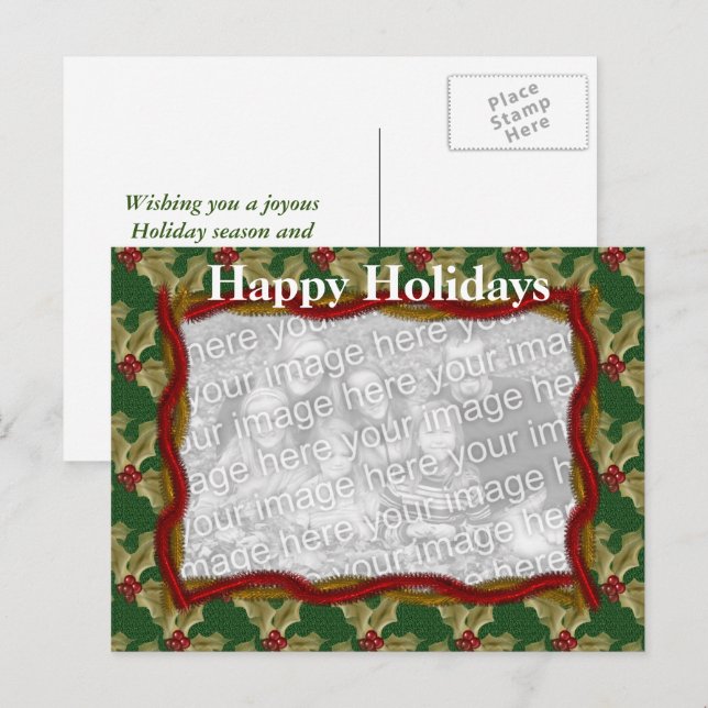 Holly And Garland Christmas Holiday Photo Postcard (Front/Back)
