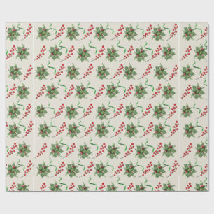 Holly and Green Ribbon Wrapping Paper