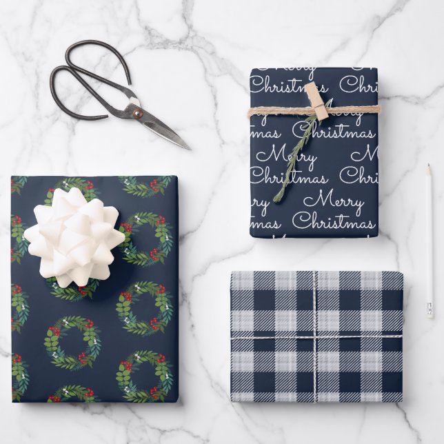 Holly And Greenery Merry Christmas Holiday Wrapping Paper Sheet (Front)