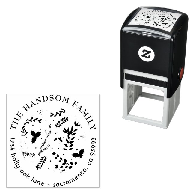 Holly and Ivy Christmas Return Address  Self-inking Stamp (In Situ)