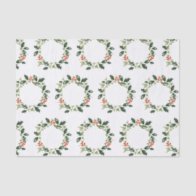 Holly and Ivy Christmas Wreath Tissue Paper (Front)