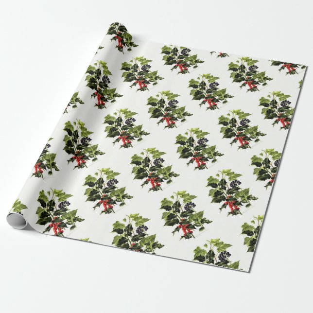 holly and ivy design Christmas Wrapping Paper (Unrolled)