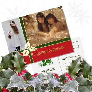 Holly and Ivy Green & Burgundy Foil Post Card
