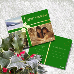 Holly and Ivy Green Ribbon Foil Holiday Post Card