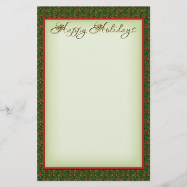 Holly and Ivy Happy Holidays Christmas Stationery (Front)