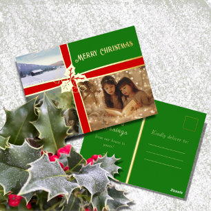 Holly and Ivy Red and Green Foil Holiday Post Card