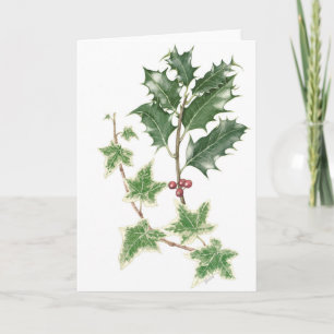 Holly and Ivy Sprigs in Botanical Watercolour Holiday Card