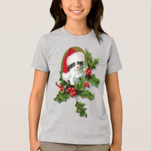 Holly and Kitten Christmas  Tri-Blend Shirt