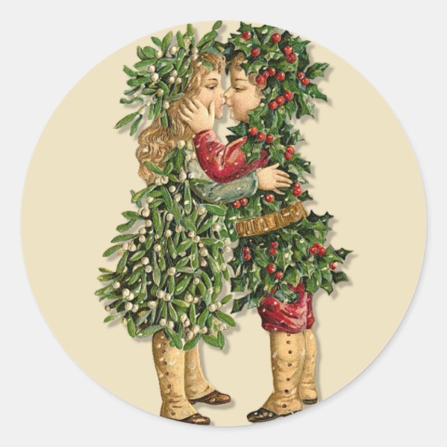Holly and Mistletoe Kids Classic Round Sticker (Front)